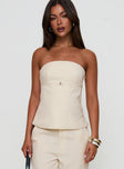 front view of model wearing Princess Polly Irresistible Strapless Top Cream Sleeveless straight 