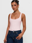 front view of model wearing Princess Polly Baseline Rib Bodysuit Pink Sleeveless 