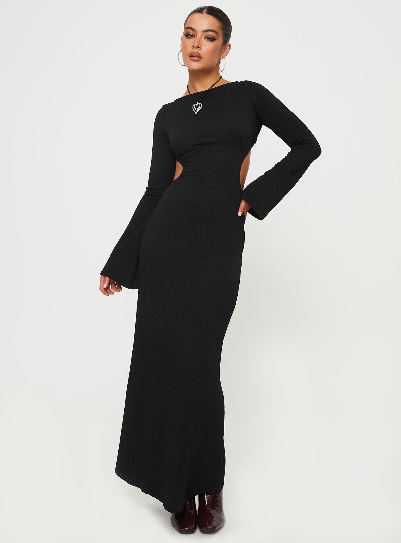 product Princess Polly Crew Neck Crew Neck Square Neck  Bordelle Long Sleeve Maxi Dress Black