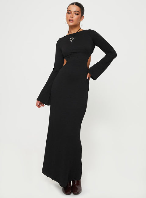 product Princess Polly Crew Neck Crew Neck Square Neck  Bordelle Long Sleeve Maxi Dress Black