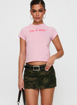 front view of model wearing Princess Polly Dodger Micro Skort Camouflage Low Rise Shorts 