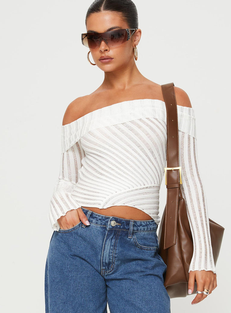 Off the shoulder knit top Folded neckline, asymmetrical hemline