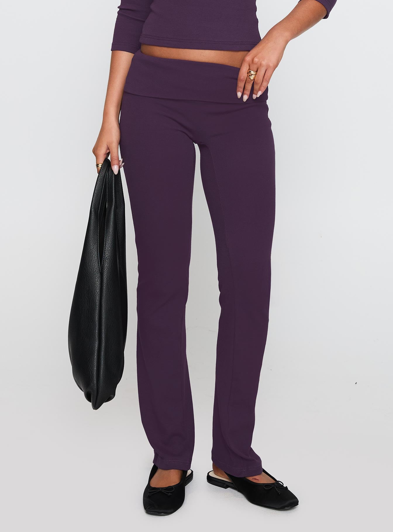 front view of model wearing Princess Polly Truth Be Told Straight Leg Pant Purple Low Rise Pants 
