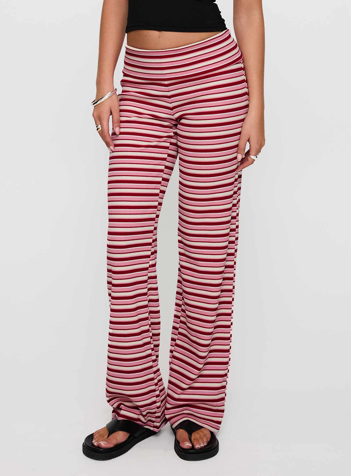 back view of model wearing Princess Polly Dreamgirl Folded Pant Pink Multi Mid Rise Pants 