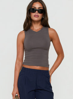 Camrynn High V Boxy Tanktop Schiefergrau