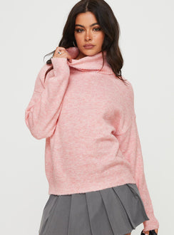 Olivet Turtle Neck Sweater Pink Marle Princess Polly  long 