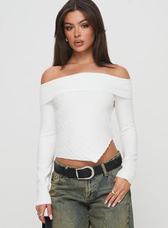 front view of model wearing Princess Polly Brisa Long Sleeve Top White Full Sleeves straight 