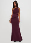 Ultraviolet One Shoulder Lace Maxi Dress Wine