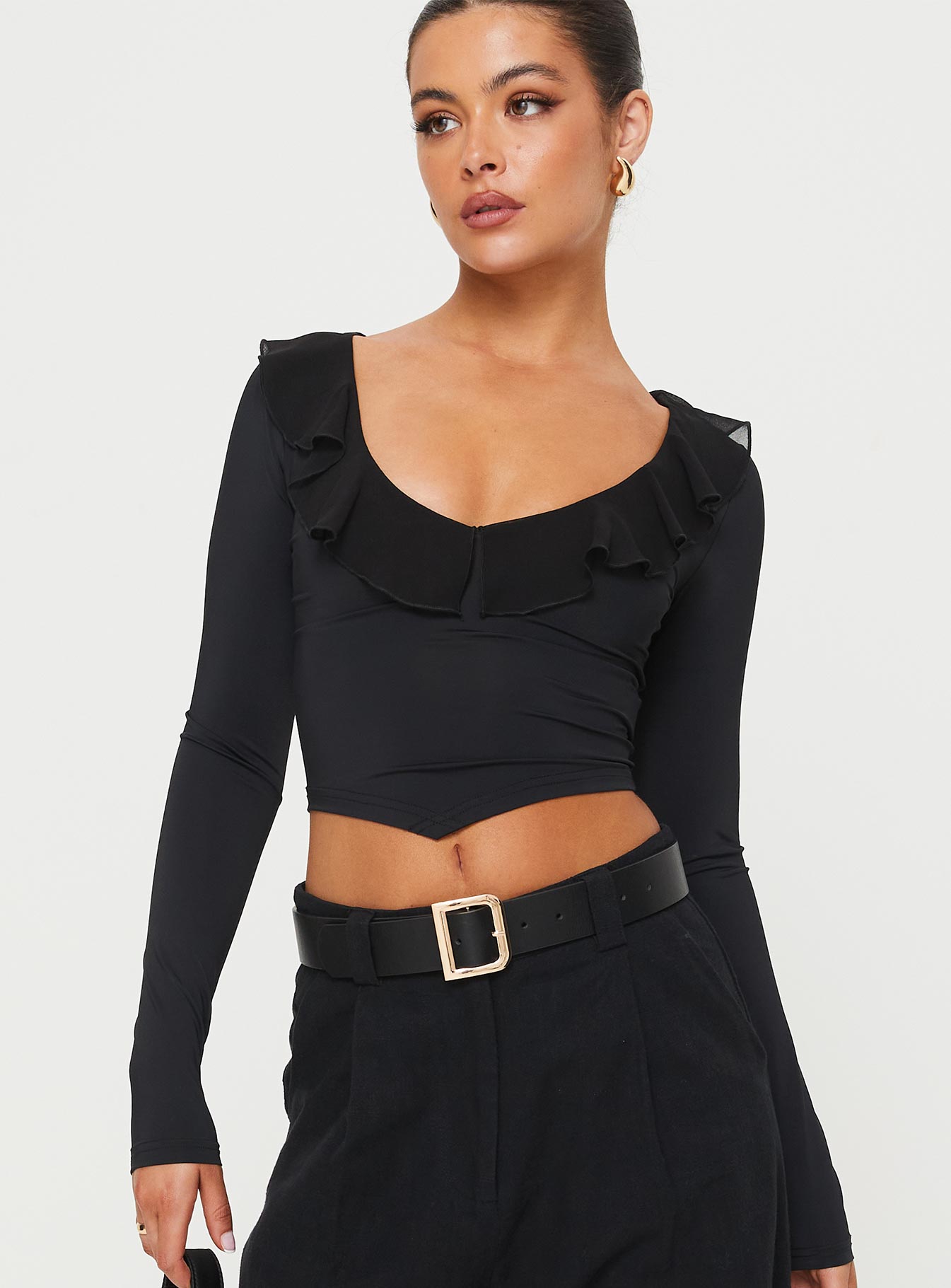 product Princess Polly Full Sleeves Asymmetric Neckline  Cattrall Long Sleeve Top Black