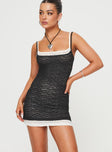 front view of model wearing Princess Polly Sorani Layered Mini Dress Black / White Square Neck 