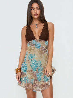 Edeni Lace Splice Halter Mini Dress Multi