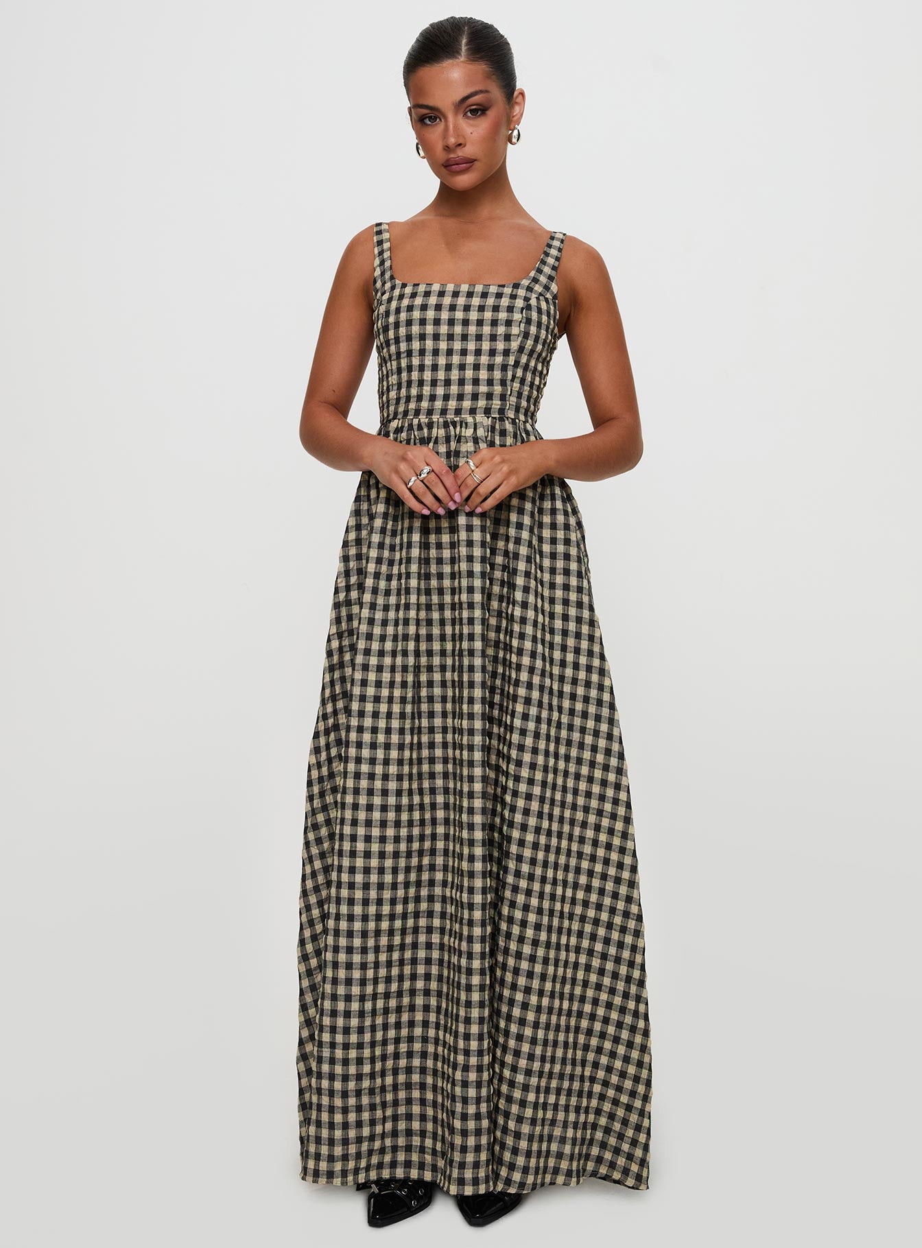 Cartmel Check Maxi Dress Black / Cream Petite