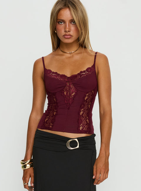 Rhiara Lace Trim Top Cherry
