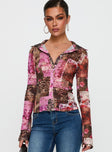 side view of model wearing Princess Polly Maribou Long Sleeve Top Multi Full Sleeves V-Neck 