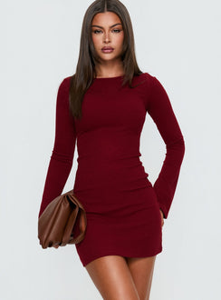 Bryanna Langarm-Minikleid Tiefes Merlot