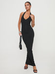 front view of model wearing Princess Polly Spicy Maxi Dress Black Petite Plunger 