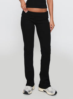 side view of model wearing Princess Polly Truth Be Told Straight Leg Pant Black Low Rise Pants 