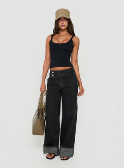Nikoletta Foldover Jeans Washed Black