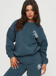 Princess Polly Crew Neck Sweatshirt Cursive Text Navy / White Princess Polly  regular 