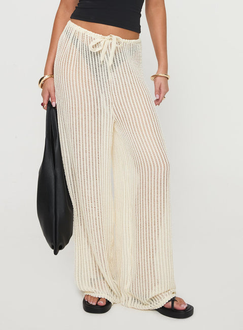 front view of model wearing Princess Polly Darcie Knit Pants Beige High Waisted Pants 