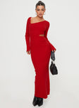 Princess Polly Asymmetric Neckline  Whitley Cut Out Knit Maxi Dress Red