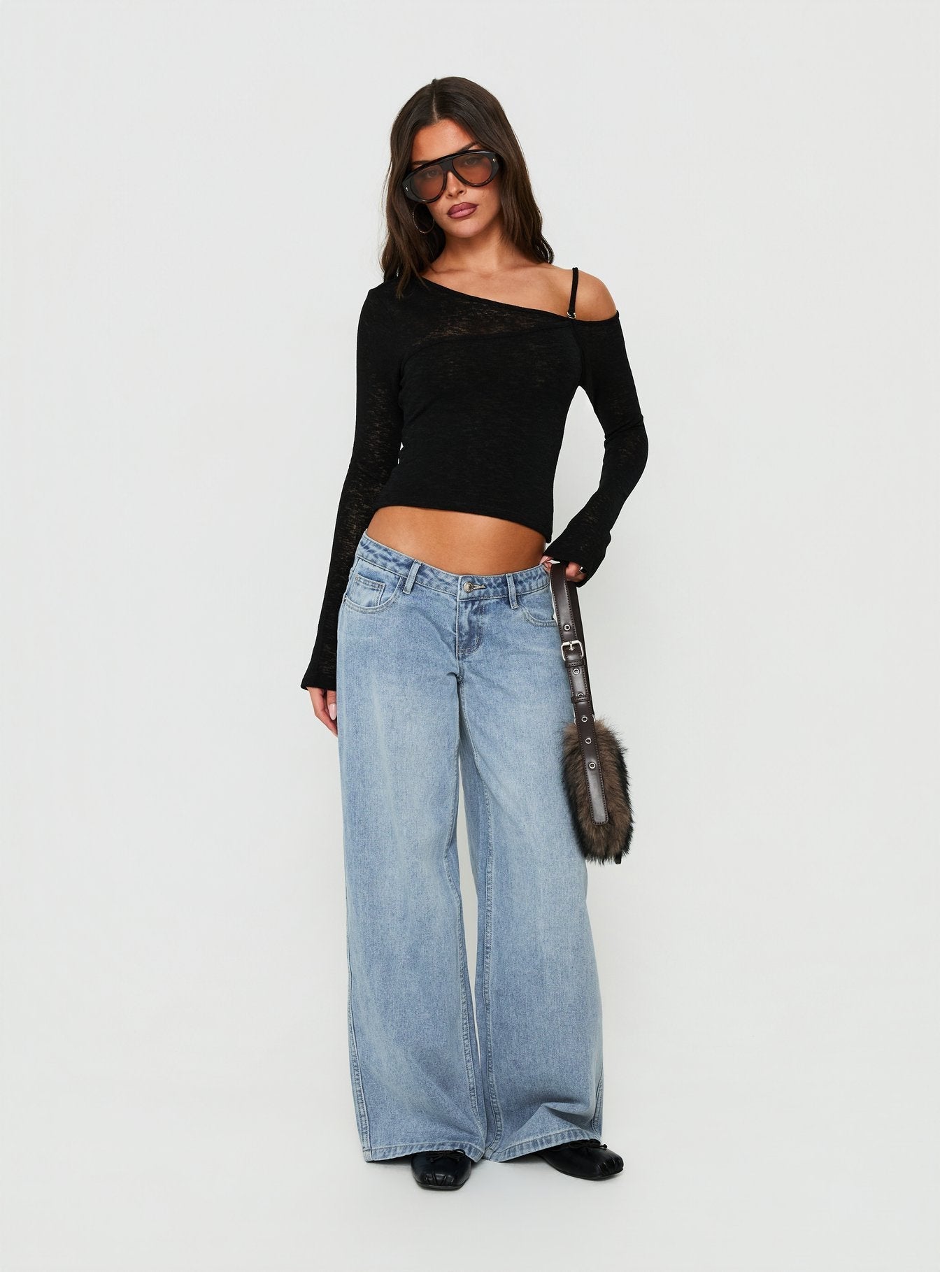 Picco Ultratiefe Weite Jeans Hellblau Waschung