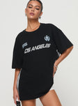 front view of model wearing Princess Polly Goal La Oversized Tee Black Half Sleeves Crew Neck 