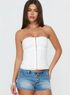 Speechless Lace Trim Strapless Top White