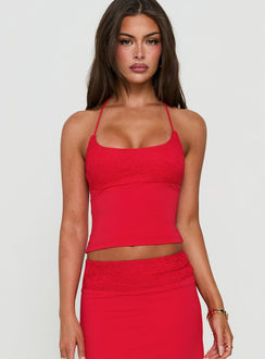 Zenaide Lace Detail Halter Vest Top Red