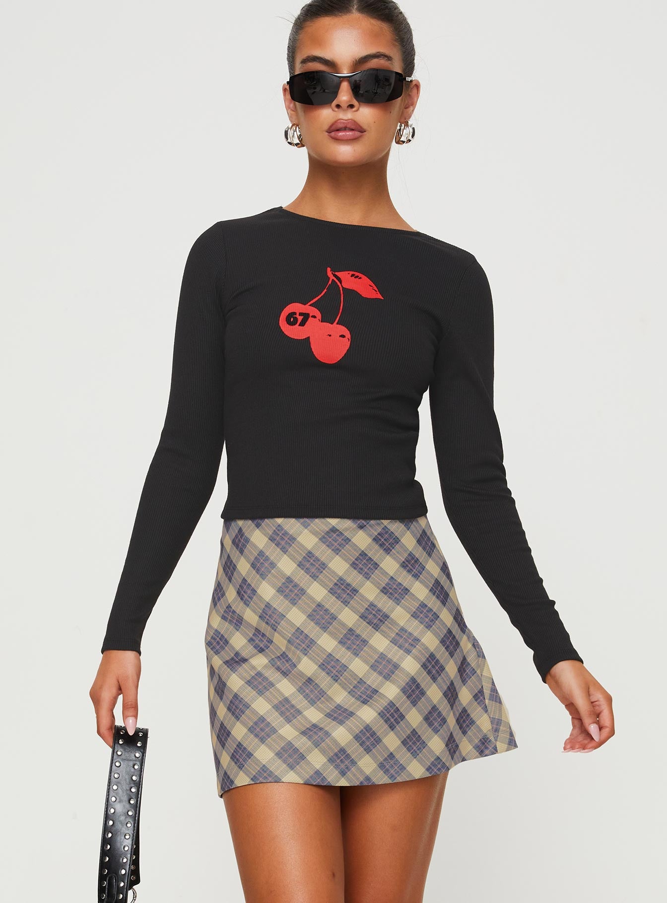   front view of model wearing Princess Polly Fike Mini Skirt Blue Mini Skirts 