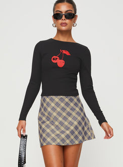   front view of model wearing Princess Polly Fike Mini Skirt Blue Mini Skirts 