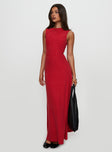 front view of model wearing Princess Polly Lewisa Maxi Dress Red Boat Neck 