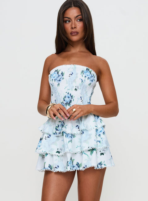Sunkiss Frill Mini Dress White / Blue | Princess Polly Sunkiss Frill Mini Dress White / Blue | Princess Polly