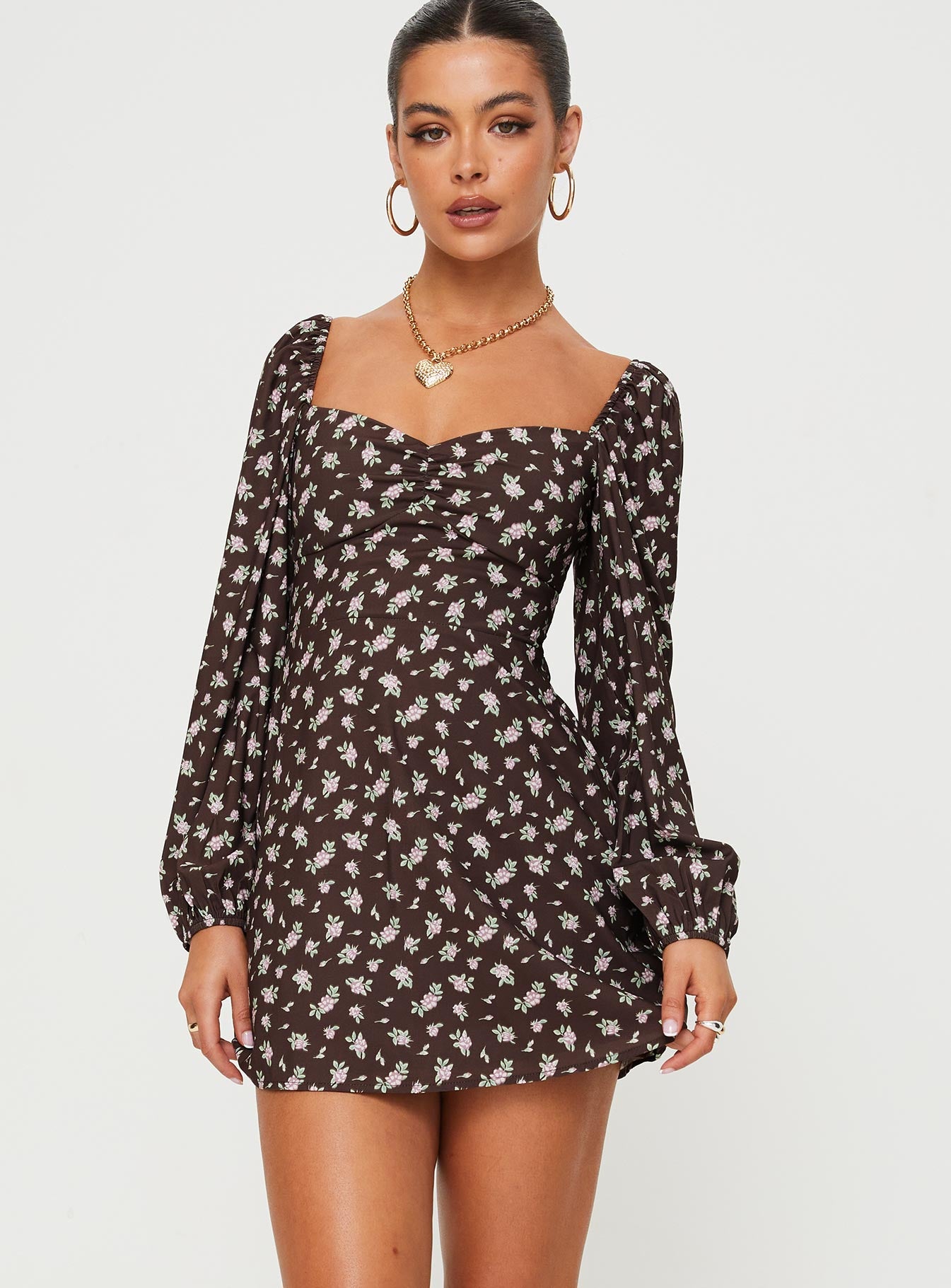 Long sleeve clearance mini floral dress