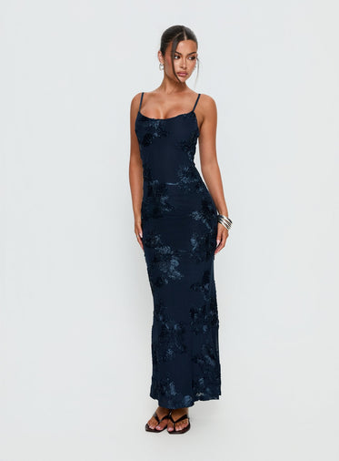 strapless open back dress Tea Garden Party Maxi Dress in Blue – Impressions Online Boutique main image 1