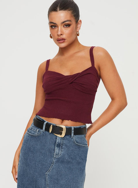 product Princess Polly Sleeveless Square Neck  Dalma Twist Top Wine