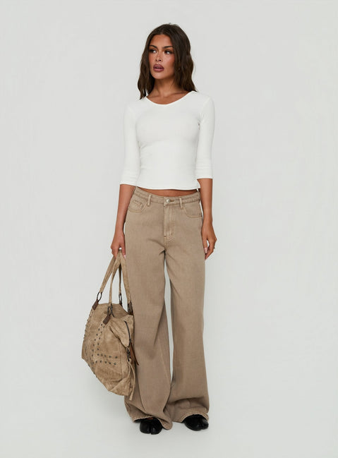 Maryjo Mid Rise Super Baggy Jeans Washed Brown