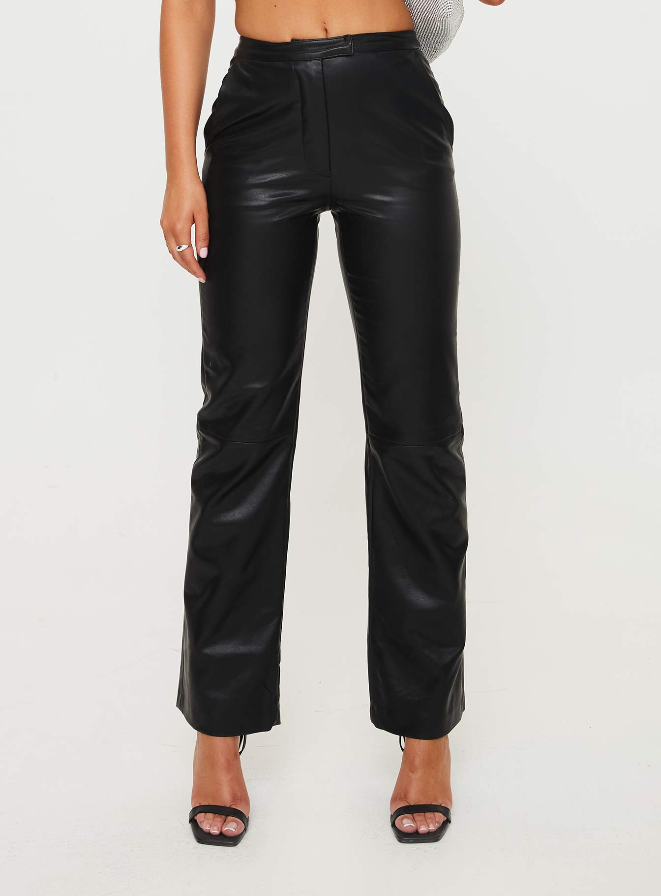 product Princess Polly High Waisted Pants High Waisted Pants High Waisted Pants  Zyaire Mid Rise Faux Leather Pants Black