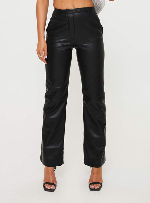 product Princess Polly High Waisted Pants High Waisted Pants High Waisted Pants  Zyaire Mid Rise Faux Leather Pants Black