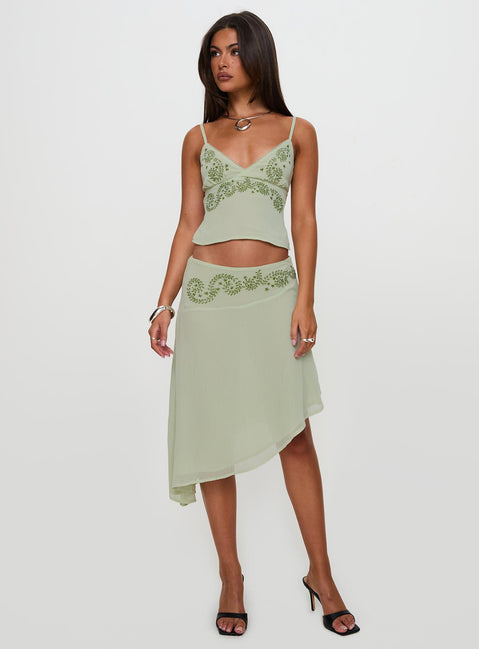 Pappilion Asymmetrical Midi Skirt Sage