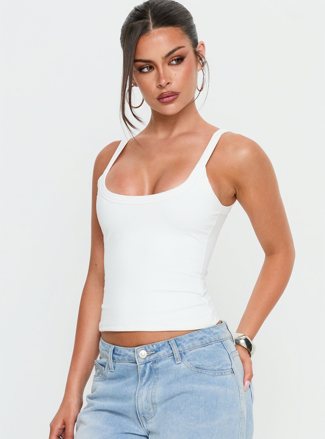 Kasper Cinched Longline Tank Top White