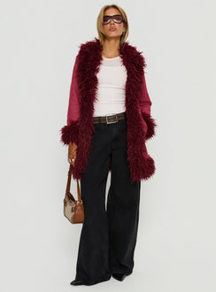 Josefina Faux Fur Detail Jacket Wine