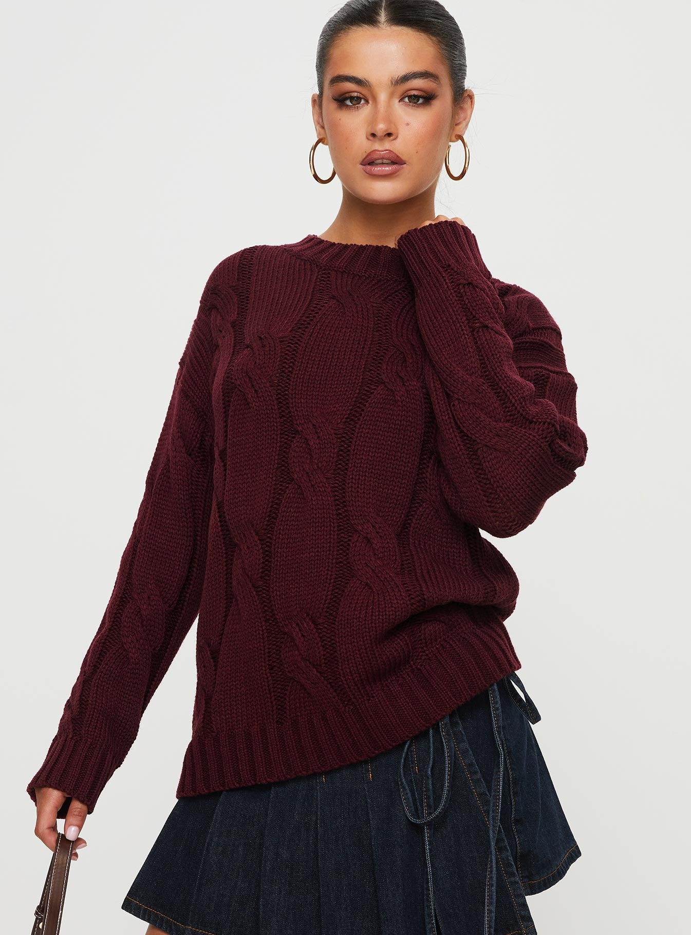 Maroon cable 2025 knit sweater