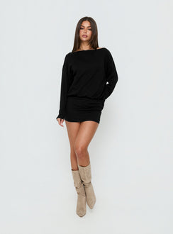 Worlds Away Langarm Blouson Minikleid Schwarz