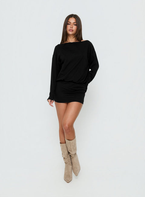 Worlds Away Langarm Blouson Minikleid Schwarz