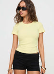 front view of model wearing Princess Polly Baseline Rib Tee Yellow Short Sleeves Crew Neck 