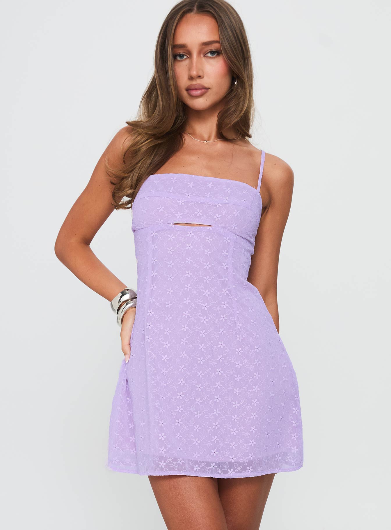 Shelley Embroidered Mini Dress Lilac