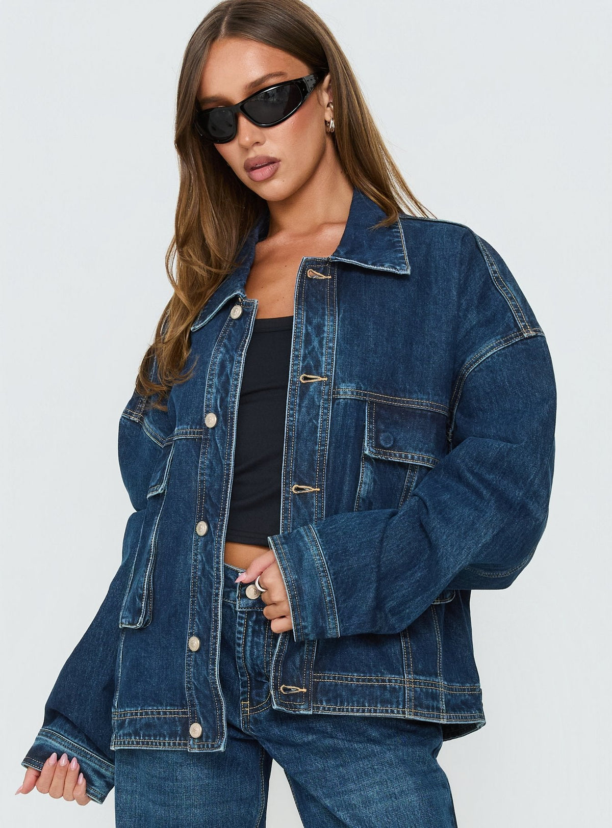 Kier Oversized Jeansjacke Dunkelblauer Waschung