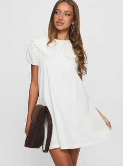 Roseprick Puff Sleeve Babydoll Dress White