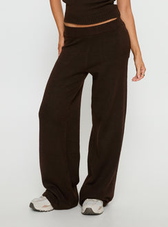 back view of model wearing Princess Polly Bekki Wide Leg Knit Pant Brown High Rise Pants 